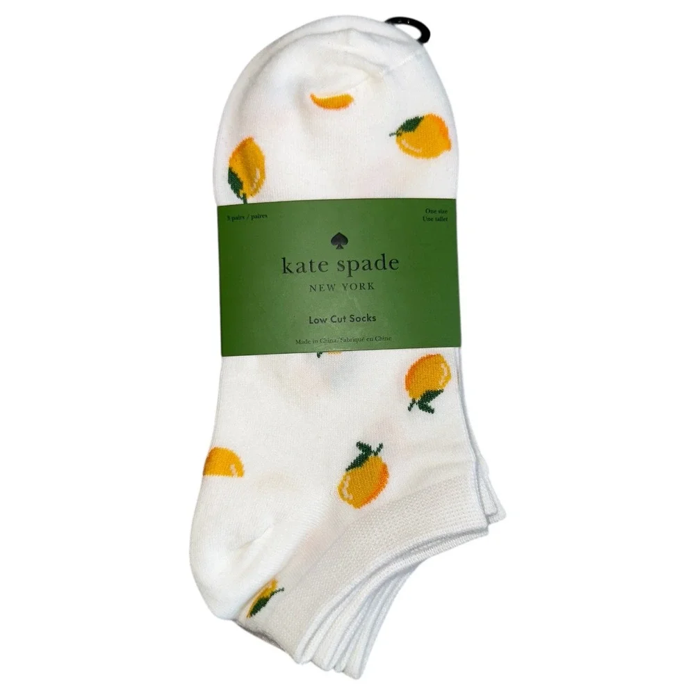 Kate Spade‎ Pink Lemon Low Cut Socks 3 Pack Novelty Set New